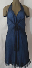 ABITO/VESTITO BRETELLINE ELEGANTE DOPPIO VELO NERO & BLU DONNA "OLTRE"(S16)