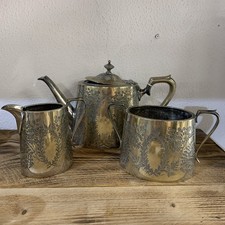 Trittico Caffettiera Lattiera Zuccheriera Sheffield Antico Cesellato A Mano