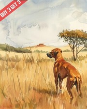 Stampa acquerello cane Rhodesian Ridgeback nella savana 8x10
