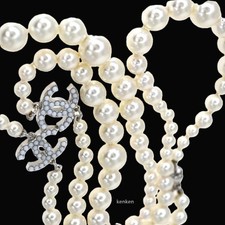 CHANEL Collana Ciondolo Girocollo AUTENTICO Kenkenjp Argento Perla Bianco Lungo CC COCO