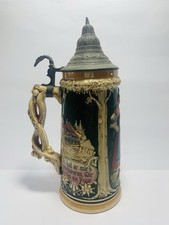 Vecchio Boccale Di Birra Tedesco In Ceramica Smaltata E A Rilievo