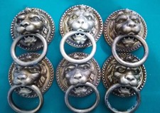 6 Antichi battenti maniglie porta a testa di leone con anello