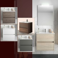 BAGNO MOBILE SOSPESO LEGNO 70 SPECCHIERA LAVABO PORCELLANA LAMPADA LED DESIGN