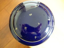 PORCELAINE DE SEVRES ANCIENNE BOITE BONBONNIERE BLEU COBALT DORURE OR diam 14 cm