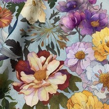 Tessuto Panama Fiori Celeste