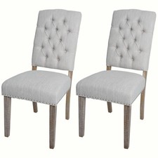 B-Ware set 2 sedie da pranzo MCW-O66b, sedia Chesterfield borchie tessuto grigio chiaro