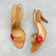 Kate Spade | Tacchi a spillo punta aperta doppio cinturino in pelle nuda fiore rosso (9 1/2)