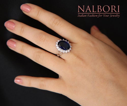 Anello argento 925 ovale blu - 925,