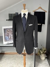 Cesare Attolini Suit Anthracite Grey Pinstripe Size XL 52 100% Wool Flannel