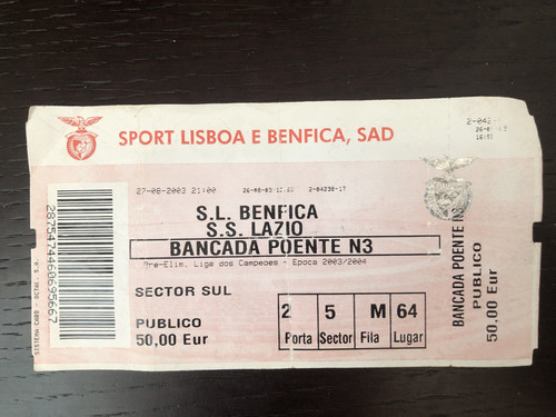 Biglietto benfica ss - sl, vs