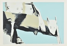 Litografia a colori pastorale azzurra firmata a mano Remo Brindisi