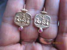 Stupendi Orecchini a Goccia Etruschi 14K Rubino Intaglio - 7,1 grammi - Italia