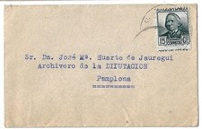 Spagna: 1935; Scott 547 in copertina, francobollo, molto spostato verso l'alto EBES-035