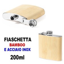 FIASCHETTA 200ml WHISKY ACCIAIO INOX BAMBOO VITE SICUREZZA TASCABILE BORRACCIA