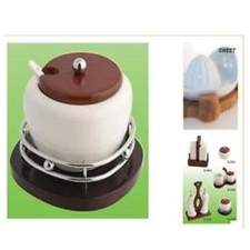 BOMBONIERA ZUCCHERIERA CM.10 in LEGNO PORCELLANA e ACCIAIO con CUCCHIAINO EL5020