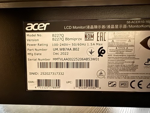 Acer b227q lcd - monitor, black