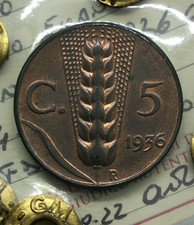 5 Centesimi Spiga 1936 FDC rame  rosso perizia NIP