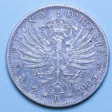 VITTORIO EMANUELE III 2 LIRE 1905 AQUILA SABAUDA BB ARGENTO SILVER COIN REGNO