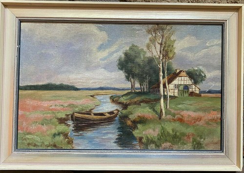 Immagine olio paesaggio fiume - paesaggio,