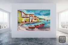 Quadro Paesaggio Marino Dipinto A mano 