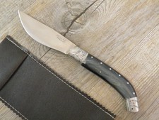 COLTELLO ARTIGIANALE 22 CM arburesa manico corno di MUFLONE scuoio con  ANIMA