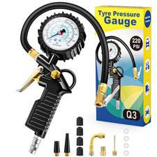 Manometro per Pneumatici 220 PSI Manometro Pressione Gomme Con 4 Tappi Valvola 2