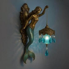 Lampada da parete a sirena, applique da parete a sirena bronzo antico con lanterna, vintage Ocea