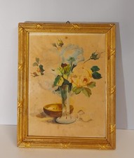 Acquerello Acquarello Su Carta Fiori Rose Rosà Natura Morta 1936