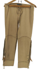 Pantaloni Ralph Lauren pizzo indiani occidentali scamosciati frange pelle marrone chiaro RARI PREZZO AL PUBBLICO $1298