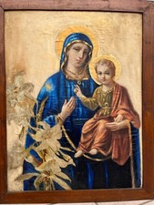Quadro Antico Ritratto Madonna con Bambino dipinto ad Olio su tela