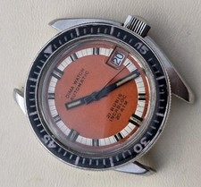 Vintage Sub Diver Dima Watch Asymmetric Case Orange Dial Automatic
