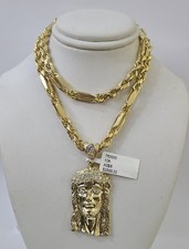 Real 10k Milano Rope Chain Jesus Head Charm Necklace SET 5mm 18"-28" Pendant