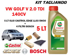 KIT TAGLIANDO OLIO CASTROL EDGE 5W30 5LT+4 FILTRI BOSCH VW GOLF 5 V 2.0TDI 103KW