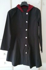 Impermeabile spolverino donna nero, cappuccio in peluche rosso, tg 2XL