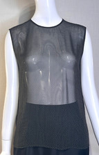 GIORGIO ARMANI Black Label Silk Chiffon Sleeveless Top, Size 40 Italy VTG Sheer