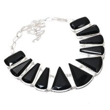 Collana con pietre preziose in onice nera fatta a mano catena regolabile rega...