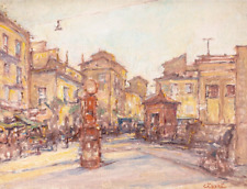 GIULIO CISARI ( Como 1892 - Milano 1979 ) Quadro Dipinto OLIO Veduta di Città