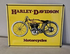 Cartello Harley Davidson con moto d'epoca gialo vintage cm 35,5 X 28 cm