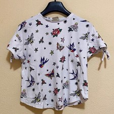 Zara Girls T-shirt Taglia 9-10 Bambina Tattoos Old Style Casual Alternative Chic