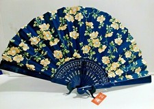 VENTAGLIO CAMURATI  100%  PURO COTONE FANTASIA " FIORI FONDO BLU"