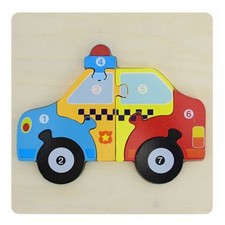 PUZZLE 3D BLOCCHI LEGNO FORMA MACCHINA POLIZIA EDUCATIVO COLORATO GIOCO BAMBINI