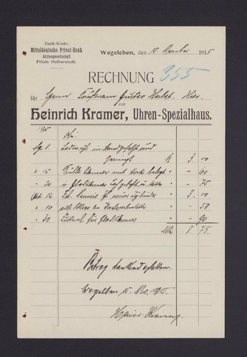 Wegeleben fattura 1915 - wegeleben,,