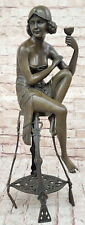 Bronzo Sculpture-A Girl Seduto Su Sedia Firmato By Francese Artista J.E Mir