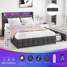 Letto imbottito 140x200 cm letto matrimoniale contenitore struttura letto con rete a doghe USB/LED