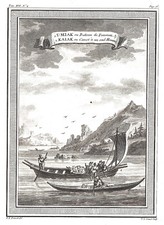 NATIVI DELLA GROENLANDIA KAYAK "Umiak - Kaiak" 1740-60 N. BELLIN ORIGINALE ANTICO