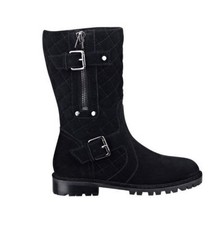 Stivali nuovi con etichette Guess $148 Ordan trapuntati piatti finta pelle scamosciata shearling neri US 6,5 EU 37