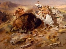 Stampa artistica giclée western caccia al bufalo di Charles Marion Russell + spedizione gratuita