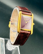 Tank Vermeil vintage donna must de cartier con quadrante rosso e cinturino bordeaux