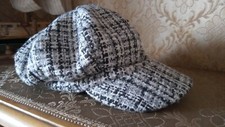 Cappello misto lana cotone visiera quadretti bianco nero cappellino berretto