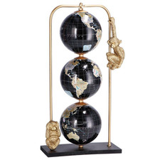 Mappamondo da tavolo base metallo 3 sfere arredo stile vintage nero 29,5cm